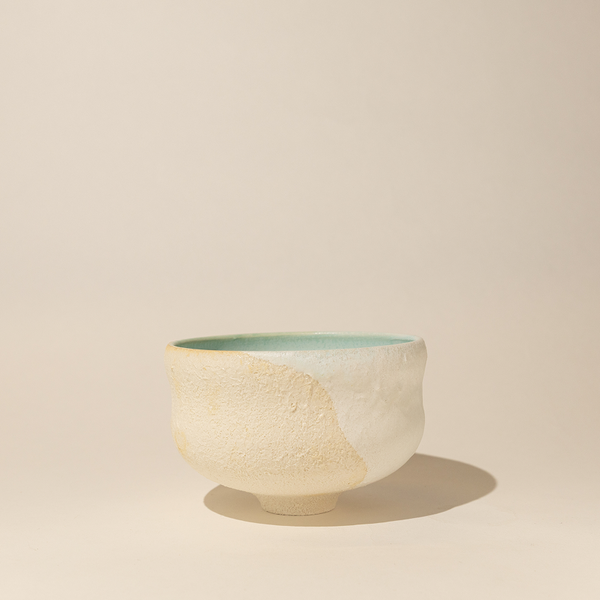 Goji Studios - Matcha Bowl - White & Beige with Blue Interior